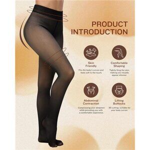 NWT BLACK Fleece Lined Tights Faux sheer warm pantyhose stockings tights M/L